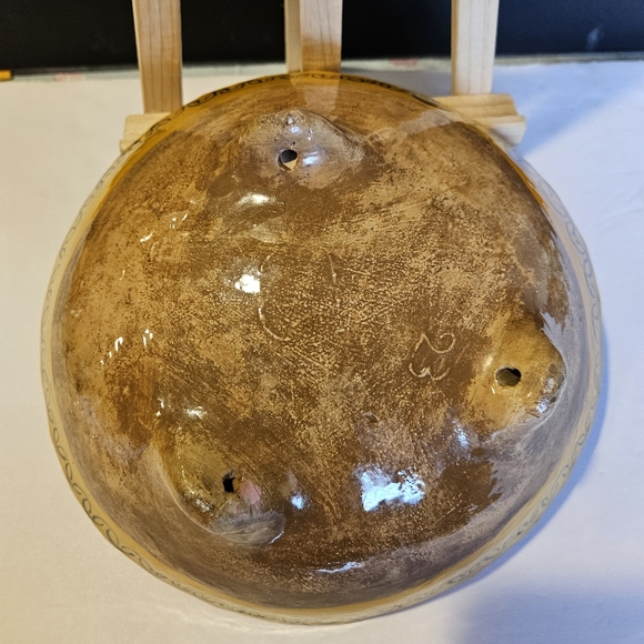 Colorful Mexican Talavera Pottery 3 Footed Bowl Orange w/ Flowers 9.5 inches - Picture 3 of 7